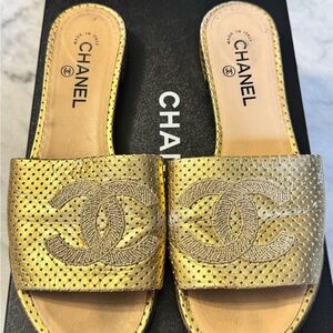 Chanel Gold Women's Slide Sandals